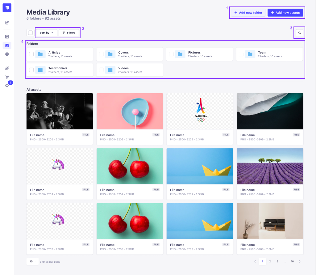 Media Library overview, annotated